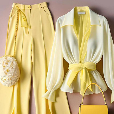 Kollane särk laia säärega püksid vabaaja ülikond 2024 suvine kõrgekvaliteediline mood vaba kaheosaline komplekt naiste komplektid