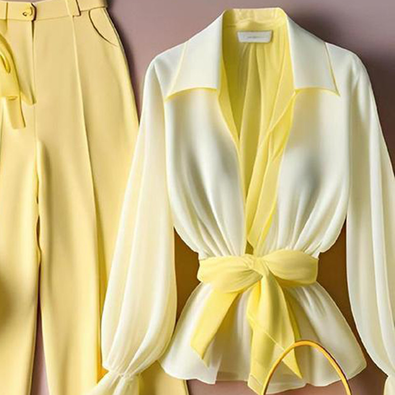 Kollane särk laia säärega püksid vabaaja ülikond 2024 suvine kõrgekvaliteediline mood vaba kaheosaline komplekt naiste komplektid