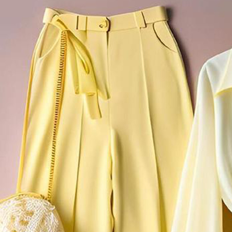 Kollane särk laia säärega püksid vabaaja ülikond 2024 suvine kõrgekvaliteediline mood vaba kaheosaline komplekt naiste komplektid