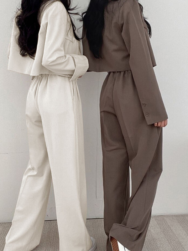 Pantaloni blazer scurti Set din două piese pentru damă Costume cu un singur piept Blazer Top și talie înaltă Costumul pantalon cu picioare largi Ținute de primăvară pentru birou