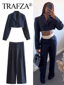 TRAFZA komplektid naistele Moodsad jope-stiilis liibuvad pikkade varrukatega bleiserid + naiste kevad- ja sügispüksid laia säärega