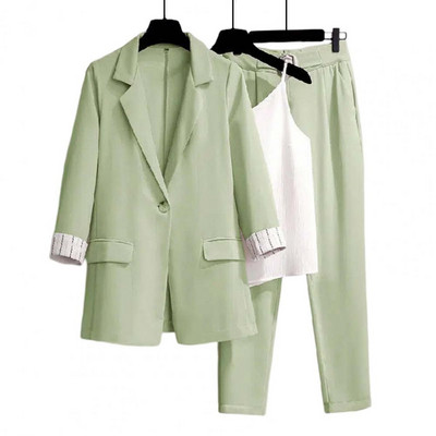 3 db/szett formális, egygombos blézermellény nadrág szett elasztikus derékszögű gallérral női üzleti ruházattal