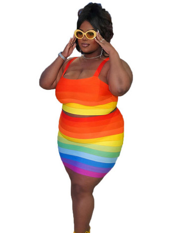 Σετ φορέματος Wmstar Plus Size Γυναικεία Ρούχα Σετ δύο τεμαχίων Γιλέκο μπλούζα και φούστες ριγέ Καλοκαιρινό Νέα ρούχα Χονδρική Dropshipping