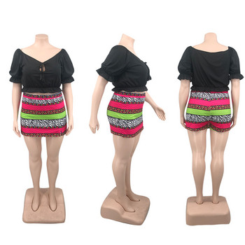 Wmstar Plus Size Γυναικεία Ρούχα Μίνι Φούστα Σετ Καλοκαιρινή μονόχρωμη κορυφή Γλυκό που ταιριάζουν με δύο τεμάχια Χονδρική Dropshipping