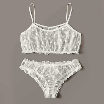 Naiste seksikad pitsist aluspesukomplektid, mustad valged täpilise võrguga pitsist rinnahoidja ja stringid Erootilised läbipaistvad intiimpesu