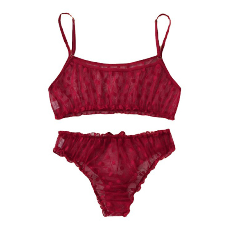 Set de lenjerie intimă sexy din dantelă pentru femei, alb, negru, cu buline, sutien și slip din dantelă din plasă, lenjerie intimă erotică transparentă