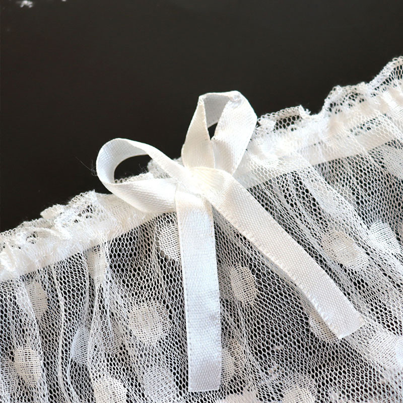 Set de lenjerie intimă sexy din dantelă pentru femei, alb, negru, cu buline, sutien și slip din dantelă din plasă, lenjerie intimă erotică transparentă