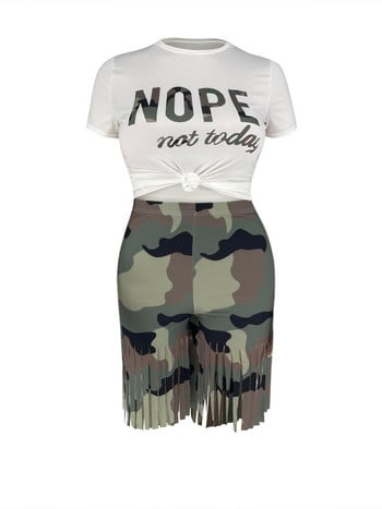 Σετ σορτς LW Plus Size Camo Tassel Y2k Graphics Σετ Top σορτς Femme Σετ κοντομάνικο δύο τεμαχίων Casual γυναικείο ρούχο Macthing