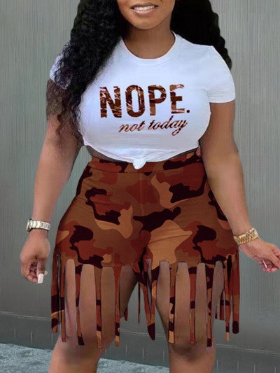 Set pantaloni scurți LW Plus Size Camo Tassel Y2k Graphics Set pantaloni scurți pentru femei Set două piese cu mâneci scurte ținută casual pentru femei