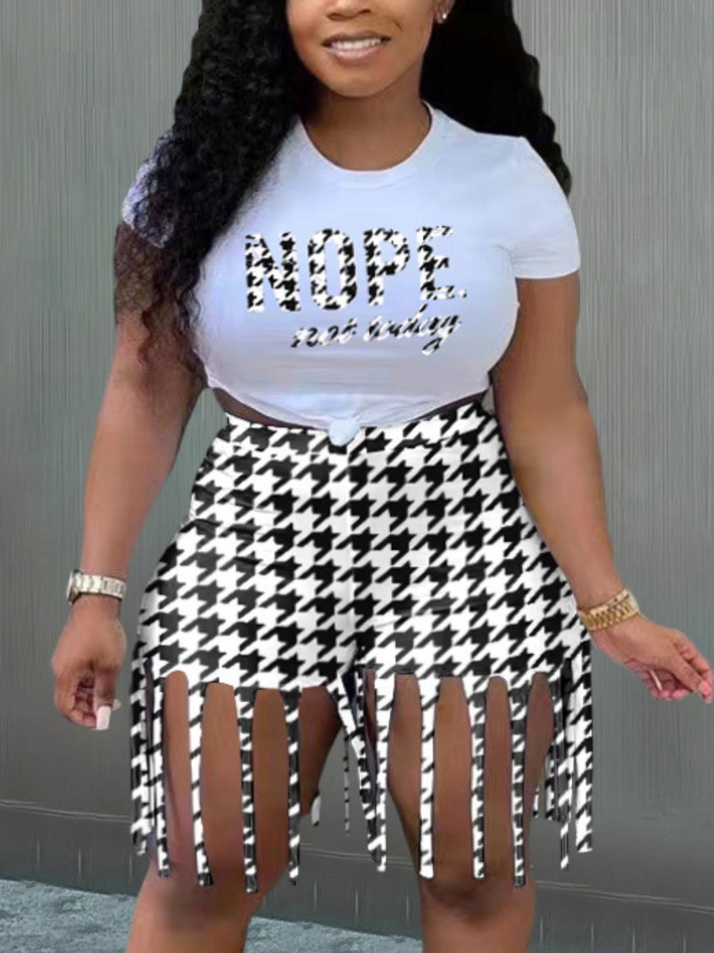 Set pantaloni scurți LW Plus Size Camo Tassel Y2k Graphics Set pantaloni scurți pentru femei Set două piese cu mâneci scurte ținută casual pentru femei