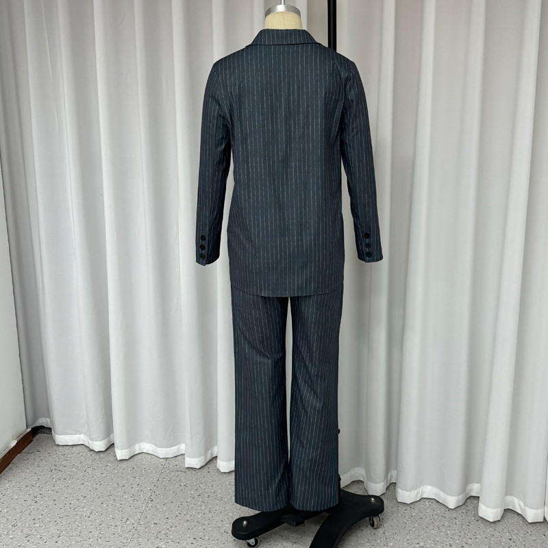 LIYONG naiste ülikond, kaheosaline sügistalvine mood triibuline trükitud kontorirevääriga pikk varrukas, taskuga 2 nööbiga lahtised püksid