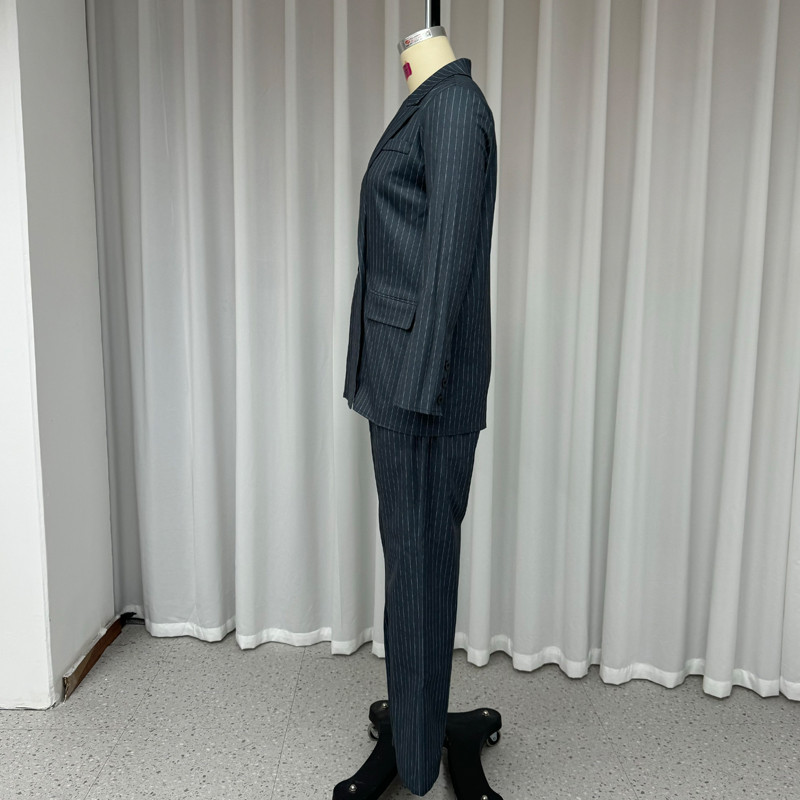 LIYONG naiste ülikond, kaheosaline sügistalvine mood triibuline trükitud kontorirevääriga pikk varrukas, taskuga 2 nööbiga lahtised püksid