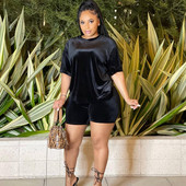 Pavasaris Vasaras Sieviešu ikdienišķs Divu 2 Daļu komplekts Masīvs samta treniņtērps brīvs, īsām piedurknēm Topi Tievi Šorti Skriešanas uzvalks Sporta Apģērbs