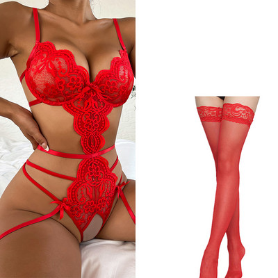 Pitsist Babydoll Erotic Rinnahoidja Stringid Sukapaelad Naiste pesu Seksikas aluspesu komplekt Porno seks Kostüümid Läbipaistvad rinnahoidjad aluspüksid