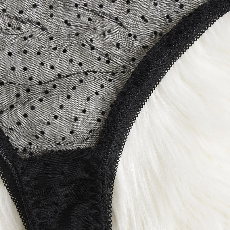 Seksi mrežasti prozirni komplet ženskog donjeg rublja na točkice Ultra-tanki goli kawaii donji veš 2-dijelni grudnjak + g-string Ženski erotski set grudnjaka