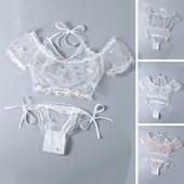 Naiste aluspesu Seksikas läbipaistvast võrgust naistepesukomplekt Naistele Läbipaistev tikitud lillelised agaric pitsid Crop Tops Lips küljepüksid