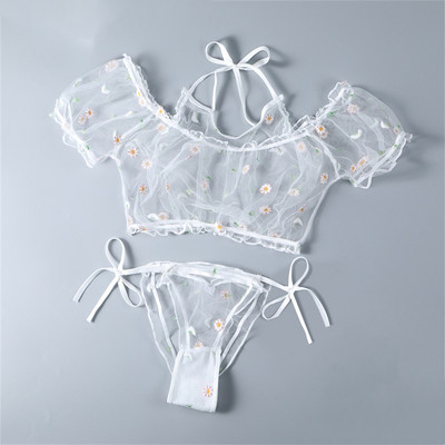 Naiste aluspesu Seksikas läbipaistvast võrgust naistepesukomplekt Naistele Läbipaistev tikitud lillelised agaric pitsid Crop Tops Lips küljepüksid