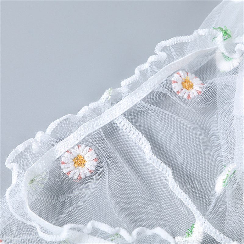 Naiste aluspesu Seksikas läbipaistvast võrgust naistepesukomplekt Naistele Läbipaistev tikitud lillelised agaric pitsid Crop Tops Lips küljepüksid