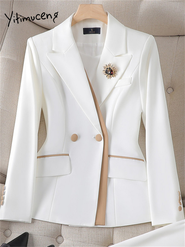 Yitimucengi roosad naiste ülikonnad, kontorikomplektid, 2023. aasta uued moodsad sälkudega pikkade varrukatega kaherealised bleiserid šikkad kõrge vöökohaga pükskostüümid