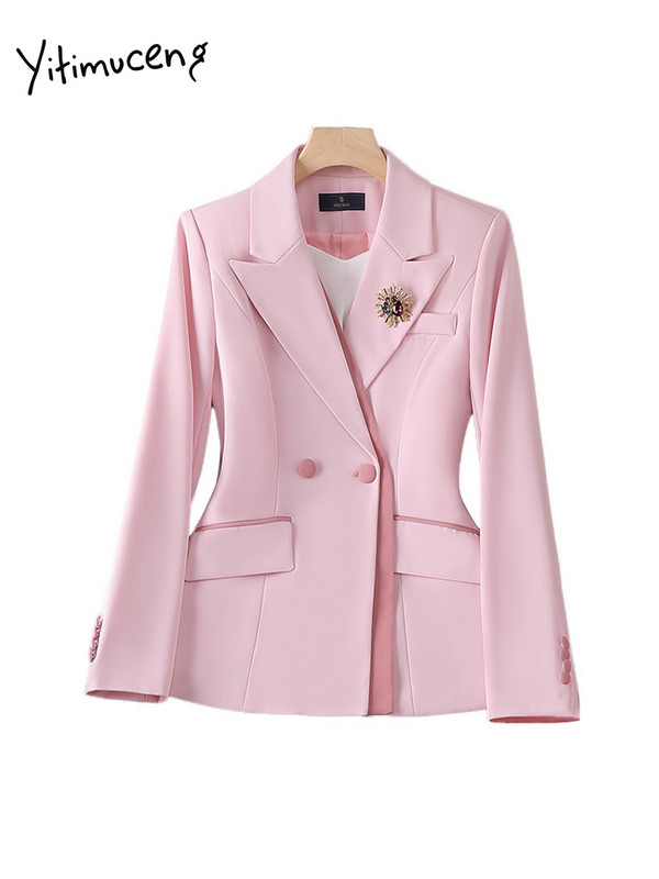 Yitimucengi roosad naiste ülikonnad, kontorikomplektid, 2023. aasta uued moodsad sälkudega pikkade varrukatega kaherealised bleiserid šikkad kõrge vöökohaga pükskostüümid
