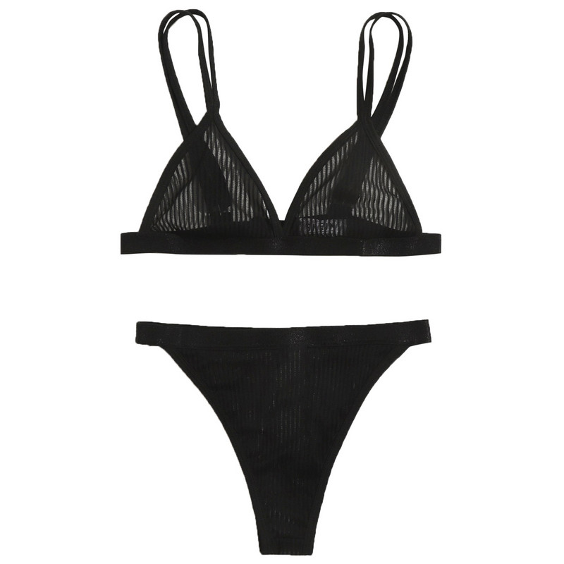 Jednobojni ženski grudnjak, komplet donjeg rublja od 2 komada, dvodijelni ženski grudnjak s tankim naramenicama + komplet bešavnih gaćica