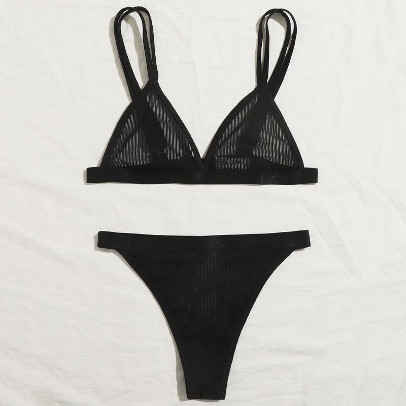 Jednobojni ženski grudnjak, komplet donjeg rublja od 2 komada, dvodijelni ženski grudnjak s tankim naramenicama + komplet bešavnih gaćica