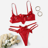 Set de lenjerie sexy din dantelă Lenjerie de corp pentru femei Seturi de sutien transparent pentru petrecere Sutien de lenjerie din dantelă + Set tanga scobită Set de lenjerie intimă кружев
