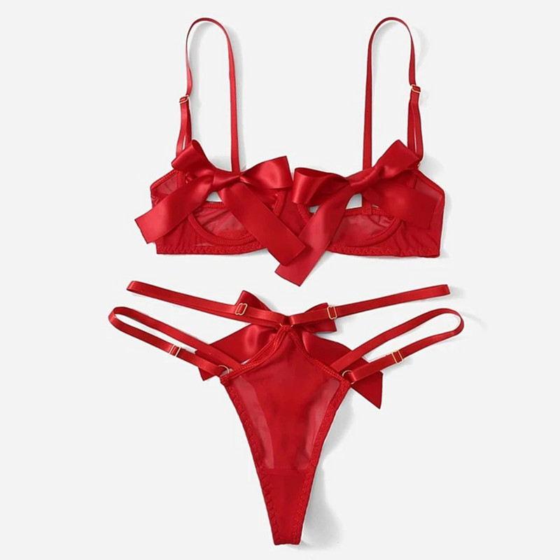 Set de lenjerie sexy din dantelă Lenjerie de corp pentru femei Seturi de sutien transparent pentru petrecere Sutien de lenjerie din dantelă + Set tanga scobită Set de lenjerie intimă кружев