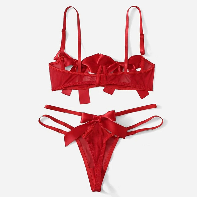 Set de lenjerie sexy din dantelă Lenjerie de corp pentru femei Seturi de sutien transparent pentru petrecere Sutien de lenjerie din dantelă + Set tanga scobită Set de lenjerie intimă кружев