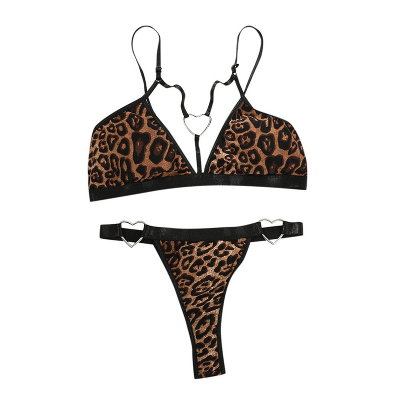 Sutien sexy Lenjerie pentru femei Leopard Print Erotic Set Pron Bandage Bralette Push Up Lenceria Sensual Set 2 piese Lenjerie intimă
