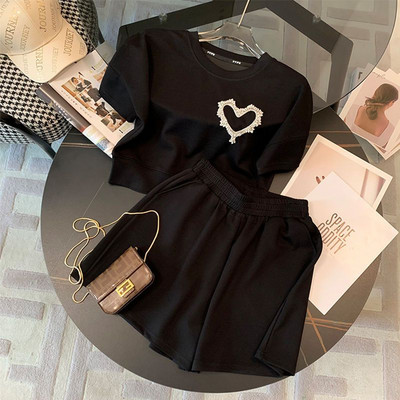 Îmbrăcăminte de vară pentru femei Set 2 piese Diamond cu mânecă scurtă Topuri supradimensionate Pantaloni scurți casual Ținute Roupas Femme Costum la modă 27o463