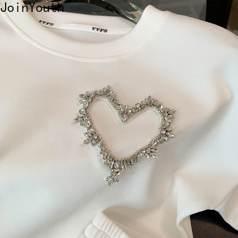 Îmbrăcăminte de vară pentru femei Set 2 piese Diamond cu mânecă scurtă Topuri supradimensionate Pantaloni scurți casual Ținute Roupas Femme Costum la modă 27o463