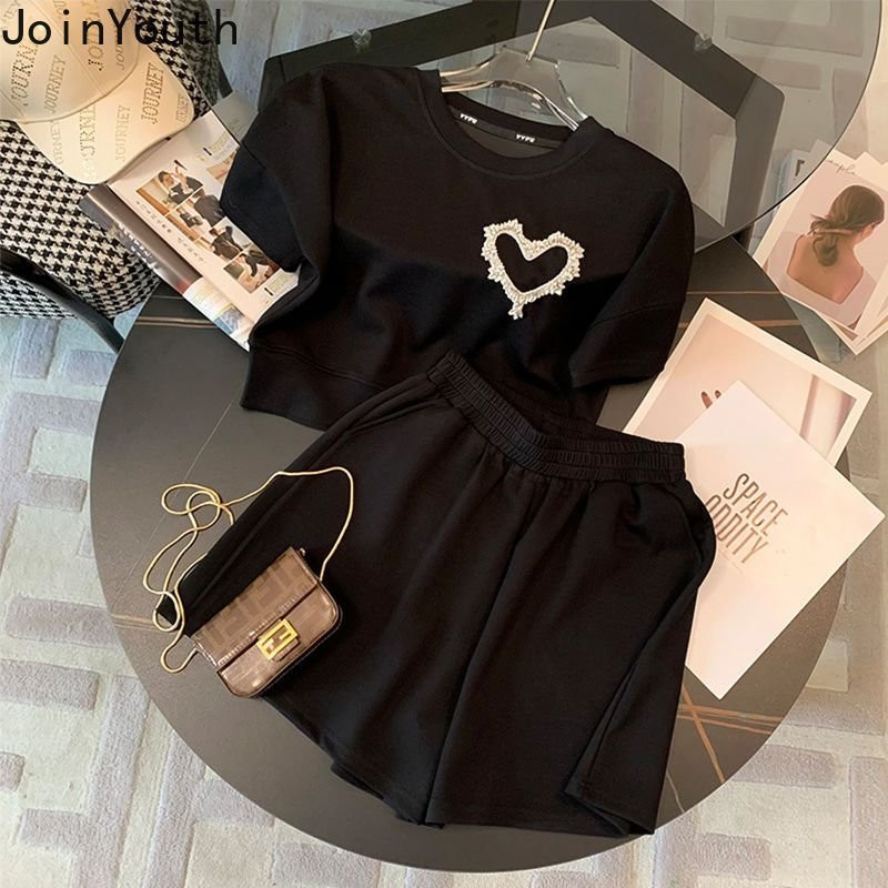 Îmbrăcăminte de vară pentru femei Set 2 piese Diamond cu mânecă scurtă Topuri supradimensionate Pantaloni scurți casual Ținute Roupas Femme Costum la modă 27o463