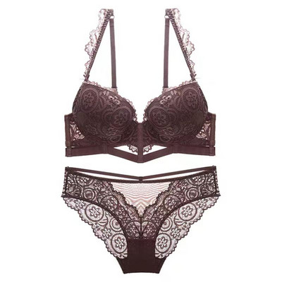 Új francia szexi csipke összehúzó felső támasztó melltartó Női fehérnemű lány melltartó felső vékony alsó vastag melltartó szett