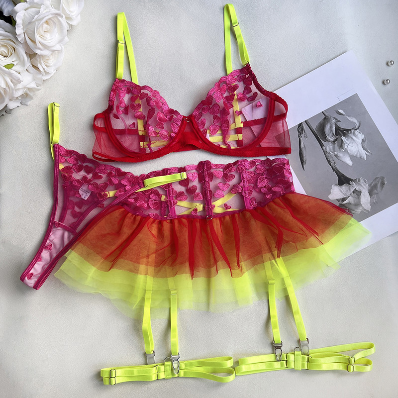 Ellolace fodros szív fehérnemű Sissy erotikus varrat nélküli fehérnemű Tündér luxus intim harisnyakötő öv Valentin kontraszt színű ruha