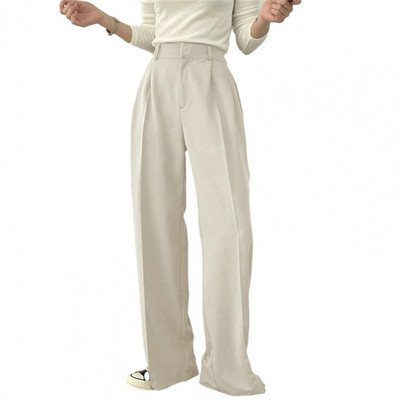 Naiste vabaaja revääridega pikkade varrukatega üherealine bleiser, kõrge vöökohaga taskud, sirge laia säärega ülikond, püksid, kontoririided