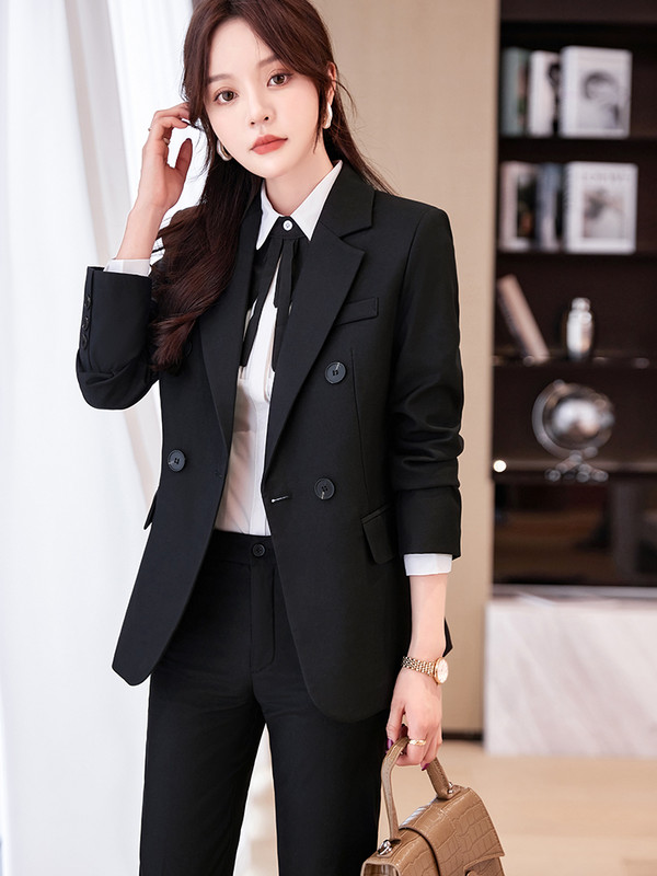 Novi uredski ženski odijelo s hlačama Ženska crno-plava ženska poslovna radna odjeća Jakna, sako i svečani komplet hlača od 2 komada