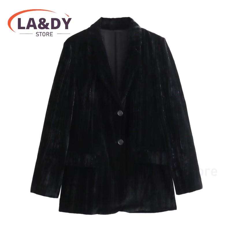 Sieviešu 2024. gada rudens ziemas modes pogu kabatas ar garām piedurknēm samta žakete + ikdienas bikšu komplekti ar augstu jostasvietu sievietēm