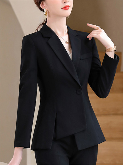 Yitimuceng Sieviešu biroja sieviešu bikškostīmi divdaļīgs komplekts asimetrisks, garām piedurknēm, tievs formāls žakete uzvalki ar augstu jostasvietu