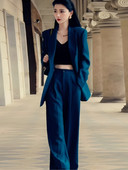 Naiste laia säärega püksid bleiserülikond kevadsuvi moe pikkade varrukatega kontor Naiste äri, elegantsed rõivad, kaheosaline komplekt