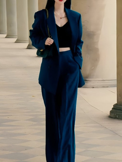 Naiste laia säärega püksid bleiserülikond kevadsuvi moe pikkade varrukatega kontor Naiste äri, elegantsed rõivad, kaheosaline komplekt