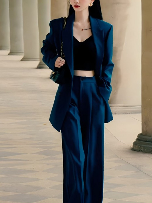 Naiste laia säärega püksid bleiserülikond kevadsuvi moe pikkade varrukatega kontor Naiste äri, elegantsed rõivad, kaheosaline komplekt