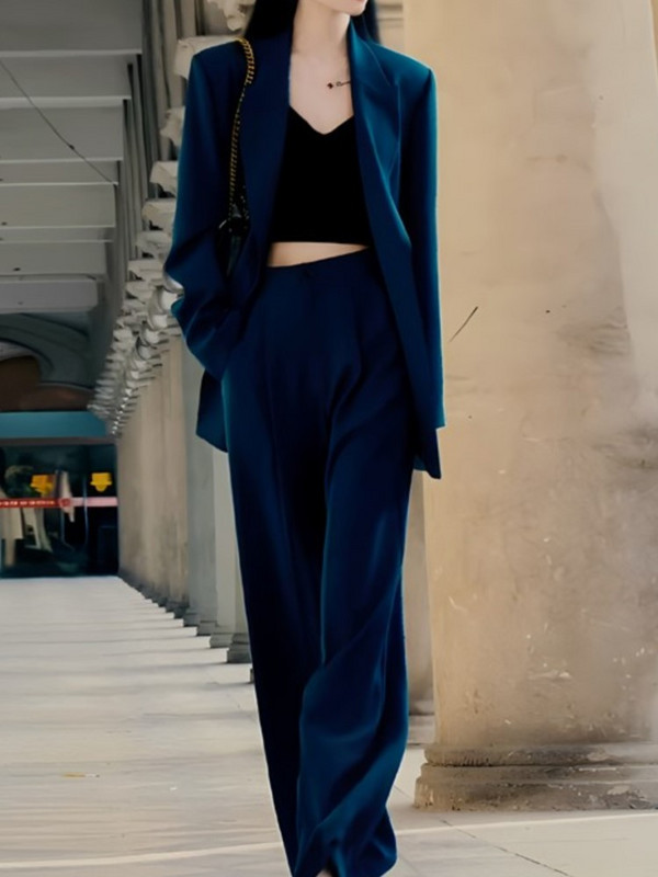 Naiste laia säärega püksid bleiserülikond kevadsuvi moe pikkade varrukatega kontor Naiste äri, elegantsed rõivad, kaheosaline komplekt