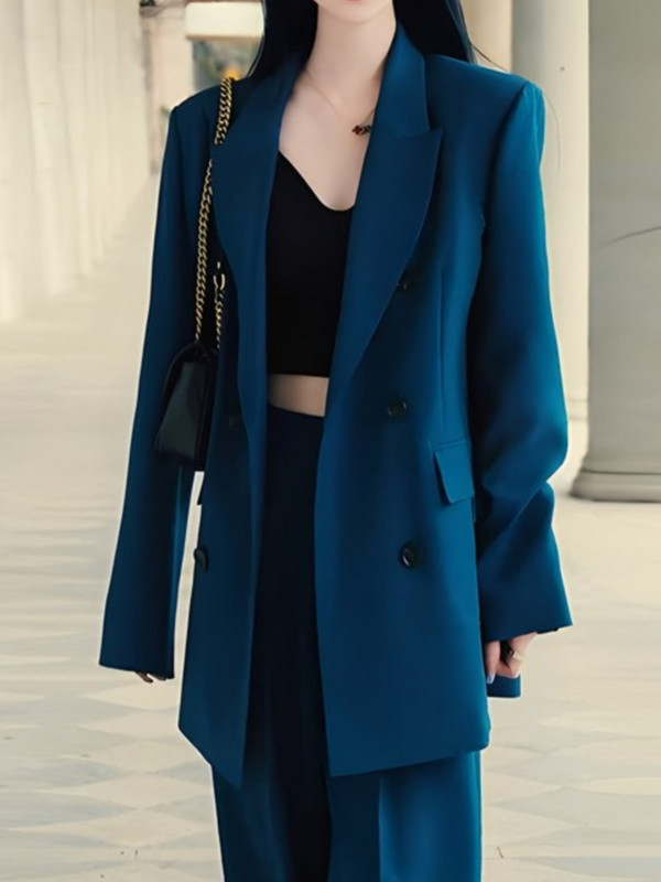 Naiste laia säärega püksid bleiserülikond kevadsuvi moe pikkade varrukatega kontor Naiste äri, elegantsed rõivad, kaheosaline komplekt