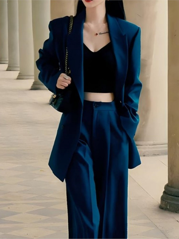 Naiste laia säärega püksid bleiserülikond kevadsuvi moe pikkade varrukatega kontor Naiste äri, elegantsed rõivad, kaheosaline komplekt