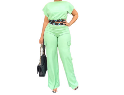 Kaheosalised komplektid, naiste riietus 2023. aasta suvemood, geomeetrilise trükiga paadikael, lühikeste varrukatega kärbitud ülaosa ja igapäevane taskupükste komplekt