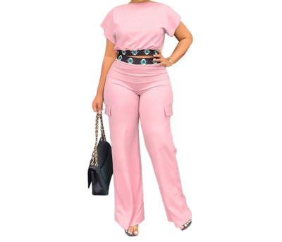 Kaheosalised komplektid, naiste riietus 2023. aasta suvemood, geomeetrilise trükiga paadikael, lühikeste varrukatega kärbitud ülaosa ja igapäevane taskupükste komplekt