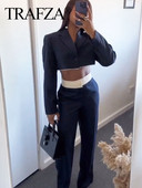 TRAFZA komplektid naistele, mood uus ülikonnakrae, valge ääris, lahtised kärbitud bleiserid + mitmekülgsed laia säärega naiste püksid