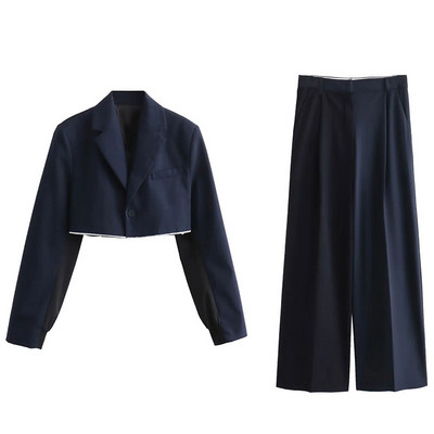 TRAFZA komplektid naistele, mood uus ülikonnakrae, valge ääris, lahtised kärbitud bleiserid + mitmekülgsed laia säärega naiste püksid