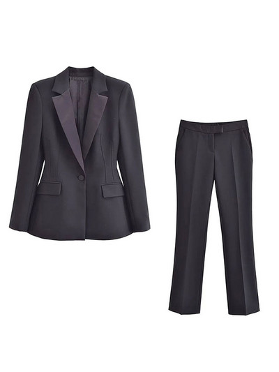 Nlzgmsj TRAF 2024 Naiste pükskostüüm, bleiser, naiste pükskostüüm, must soliidne pidulik jakk, püksid, naiste tööriided, 2-osaline komplekt naistele
